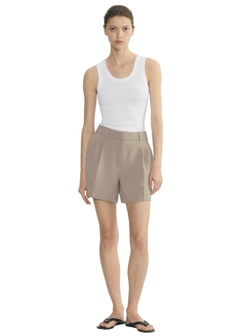 Aritzia The Effortless Short™ Mid-Thigh Khaki Tan High-Waist Tailored Shorts